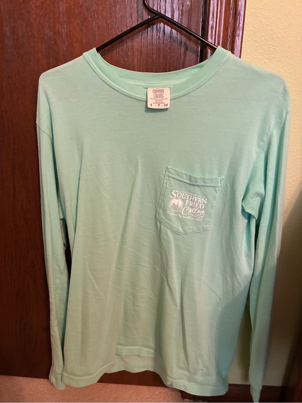 Southern Fried Cotton Mint Green Long Sleeve Pocket Shirt